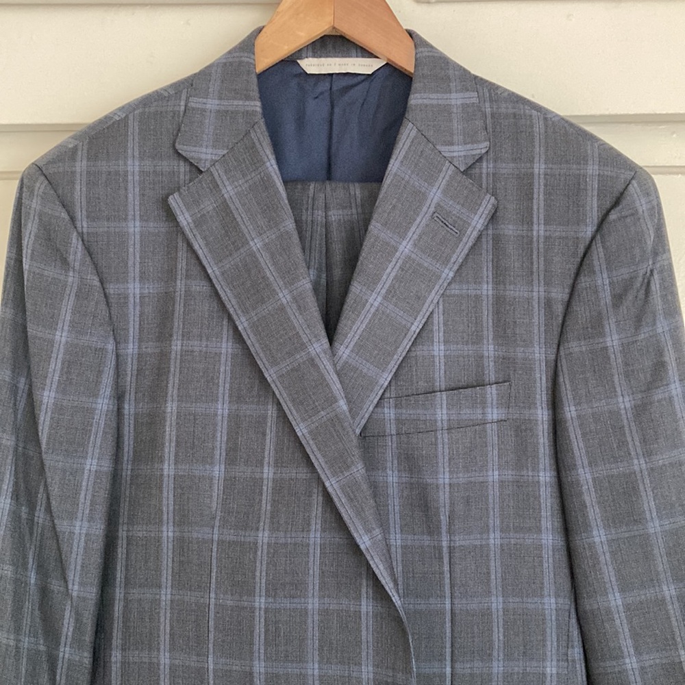 Samuelsohn Gable Windowpane 100% Super 130s Wool Suit 42R Made in Canada 🍁